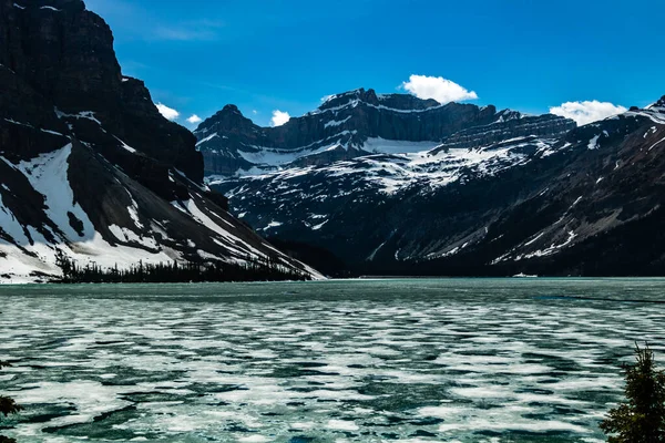 Bow Lake Principios Primavera Con Poco Hielo Todavía Lago Parque — Foto de Stock