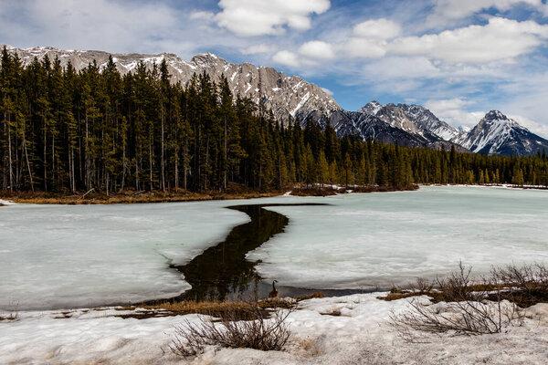Water showing through Upper Lake. Peter Lougheed Provincial Park,  Alberta, Canada