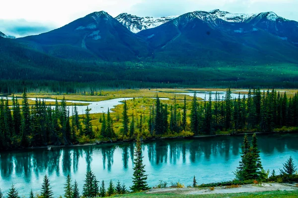 Bow nehri sonbahar renklerinin altında. Banff Ulusal Parkı, Alberta, Kanada
