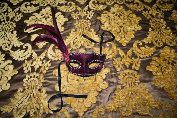 Purple Carnival Mask Bright Gold Baroque Cloth — Stock Photo, Image