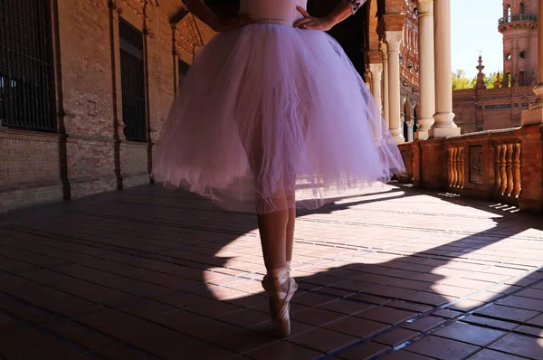Gambe Una Ballerina Classica Cui Piedi Punta Piedi Con Mani — Foto Stock