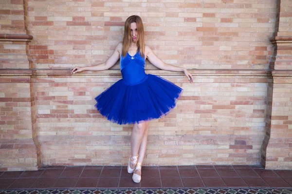 Классический Балетный Танцор Индюшачьей Синей Пачкой Исполняющий Различные Позы Позы — стоковое фото