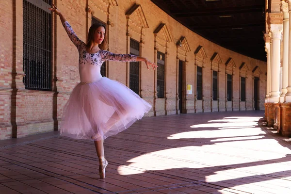 Klassisk Balettdansare Dansar Och Gör Olika Balettställningar Ballerinan Har Sig — Stockfoto