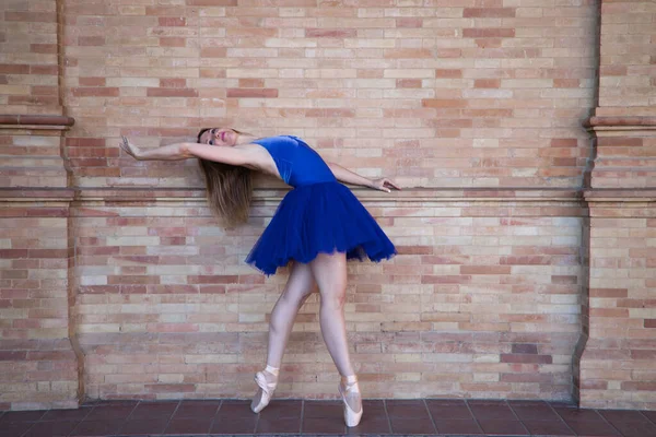 Ballerino Classico Con Tutù Blu Tacchino Che Pose Posture Diverse — Foto Stock