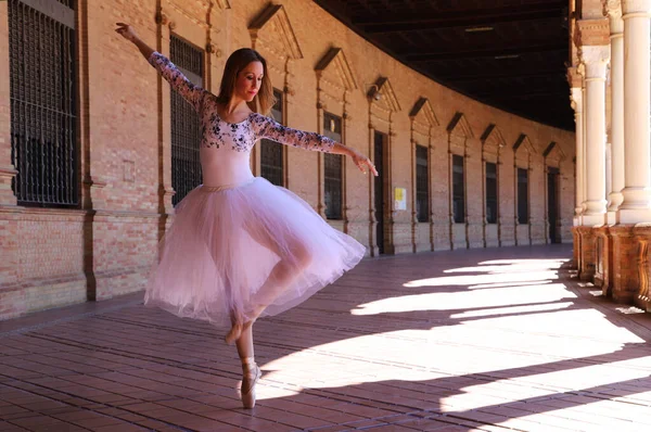 Klassisk Balettdansare Dansar Och Gör Olika Balettställningar Ballerinan Har Sig — Stockfoto