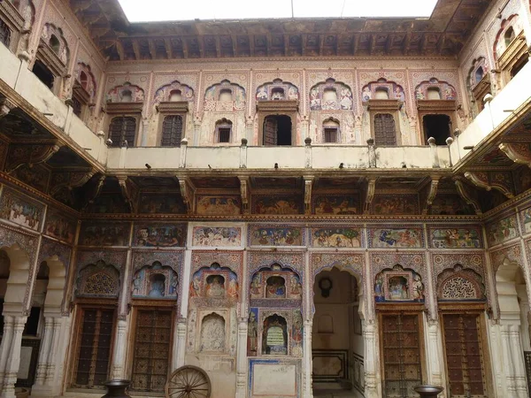Shekhawati Bölgesi Harika Boyanmış Haveli Evleriyle Turistik Yollarda Saklı Bir — Stok fotoğraf