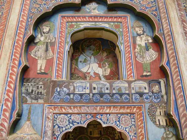 Hindistan Rajasthan Bölgesindeki Shekhawati Bölgesinde Bir Haveli Evinin Detayları — Stok fotoğraf