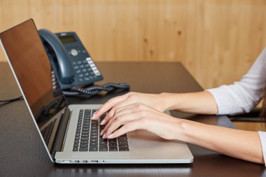 Bir dizüstü bilgisayarda yazarak kadın