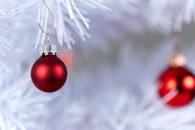 Kırmızı topları ile beyaz Noel ağacı
