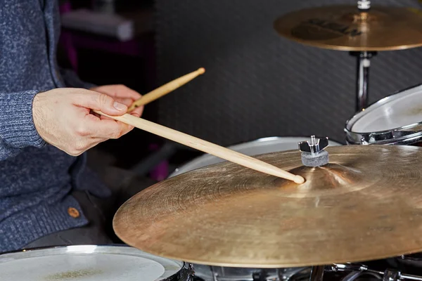 Drummer strking the cymbal — Stok fotoğraf