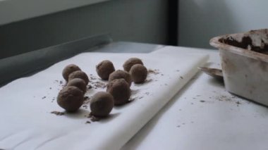 Bitki organik çikolata. Çikolata Fabrikası'nda hazırlanıyor pudra.