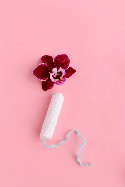 Orhid Tampon Pink Background Female Health Menstruation Concept Flower Symbol — Stock Photo, Image