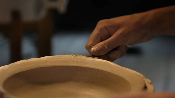 Oleiro Trabalhando Com Argila Processamento Argila — Fotografia de Stock