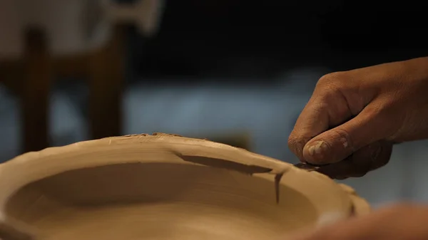 Oleiro Trabalhando Com Argila Processamento Argila — Fotografia de Stock