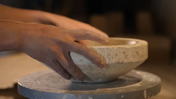 Oleiro Trabalhando Com Argila Processamento Argila — Fotografia de Stock