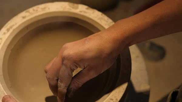 Pottenbakker Werken Met Klei Klei Verwerking — Stockfoto