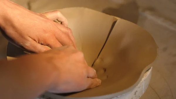 Oleiro Trabalhando Com Argila Processamento Argila — Fotografia de Stock