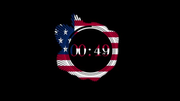 Een Minuut Aftellen Met Vlag Van Verenigde Staten — Stockvideo