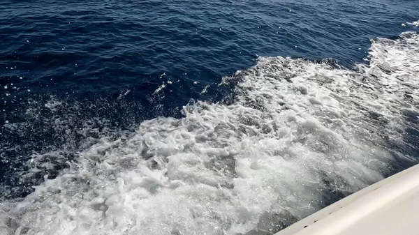 Güzel Kızıl Deniz Suyu 'nda yüzen sürat teknesi. Yüzeyde Jet Ski Akışı. Deniz Maceraları ve Seyahat Konsepti. Rahatlatıcı Okyanus Atmosferi.