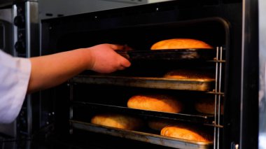 Fırın Çalışma Süreci. Profesyonel Fırın Mutfağında Tatlı Kek İşlemi Yapıyorum. Fırıncıların çalıştığı Sweets Pastanesi Üretim Süreci. Şekerleme Üretimi ve Endüstriyel Pasta Hazırlığı. Hamur ve Tatlı Yapımı Konsepti.