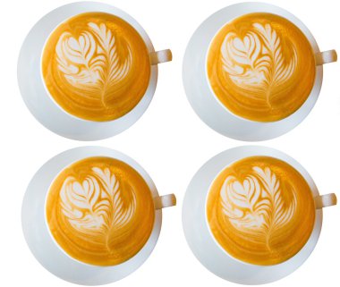 Sıcak latte sanat katiyen backgroung üzerinde kahve bir fincan