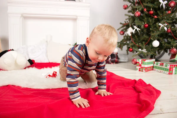 Niño cerca de Árbol de Navidad — Foto de Stock