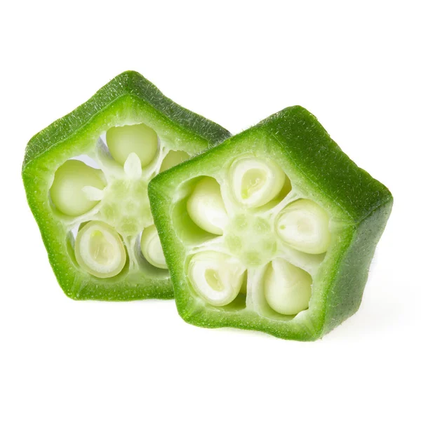 Sliced Green Okra Geïsoleerd Witte Achtergrond — Stockfoto