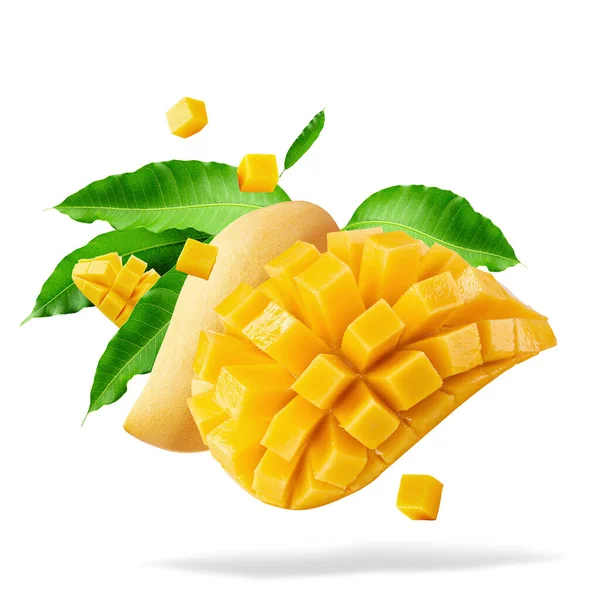 Mango Fruit Mango Cubes Slices Isolated White Backbackground — Foto Stock