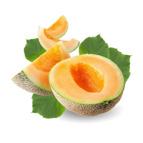 Japanische Melonen Scheibe Isoliert Auf Weißem Hintergrund — Stockfoto