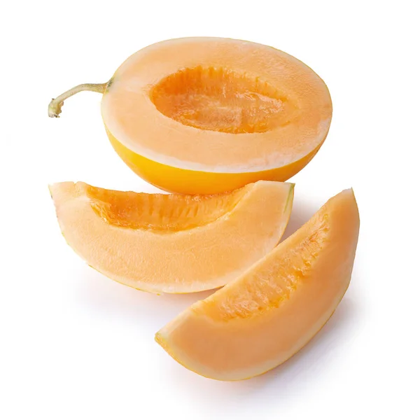 Fette Dolce Melone Giallo Isolato Sfondo Bianco — Foto Stock