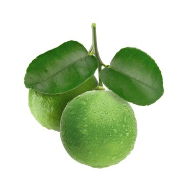 Beyaz arkaplanda izole edilmiş taze yeşil limon