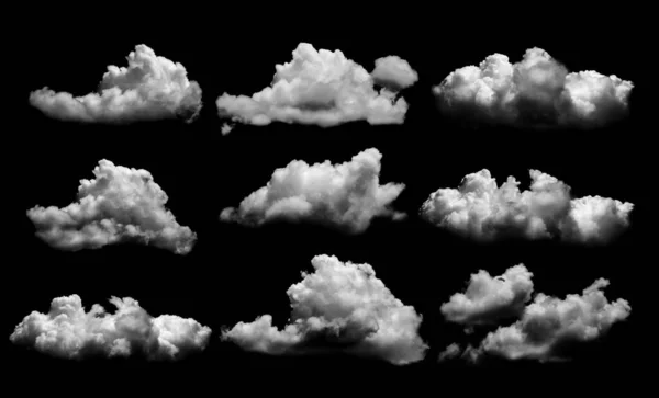 Коллекции Отдельных Белых Облаков Черном Фоне Имеют Реальные Облака Белое — стоковое фото
