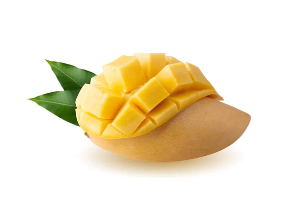 Rip Mango Slice Cubes Cut Mango Half Cut Cubes Fresh — Stock Photo, Image