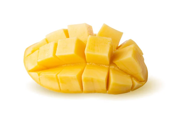 Rip Mango Slice Cubes Gesneden Mango Half Gesneden Blokjes Verse — Stockfoto