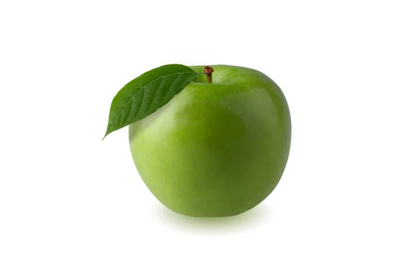 Πράσινο Μήλο Πράσινο Φύλλο Και Κομμένη Φέτα Σπόρους Που Απομονώνονται — Φωτογραφία Αρχείου