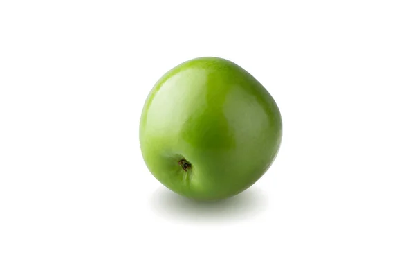 緑の葉と白の背景に隔離された種でスライスをカットした緑のリンゴ — ストック写真