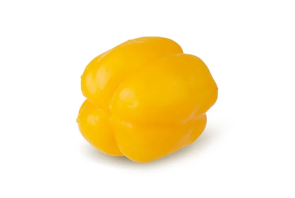 Waterdruppels Gele Paprika Geïsoleerd Een Witte Achtergrond — Stockfoto