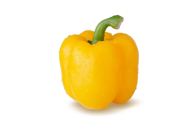 Gotas Água Yellow Bell Pepper Isolado Fundo Branco — Fotografia de Stock