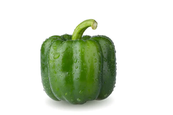 Vatten Droppar Green Bell Pepper Isolerad Vit Bakgrund — Stockfoto