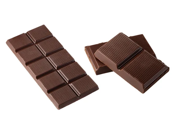Barra Chocolate Negro Aislada Sobre Fondo Blanco —  Fotos de Stock