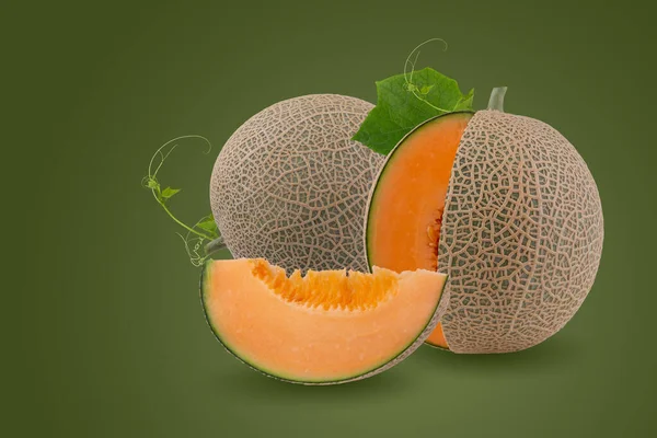 Hela Och Skivor Japansk Melon Apelsinmelon Eller Kantaloupe Melon Med — Stockfoto