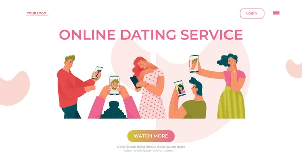 Online Dating Service Applicatie Template Mensen Die Smartphones Met Man — Stockvector