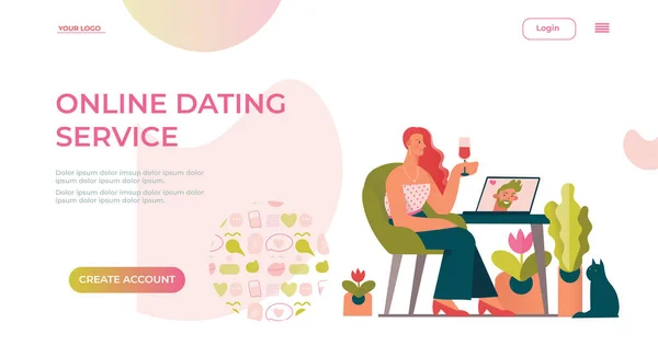 Online Dating Service Applicatie Template Videochats Van Eerste Bijeenkomsten Concept — Stockvector