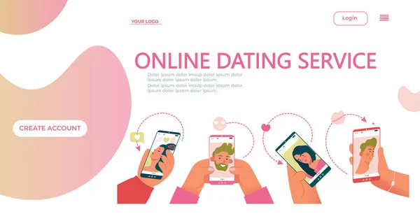 Online Dating Service Applicatie Template Concept Voor Landing Page Social — Stockvector