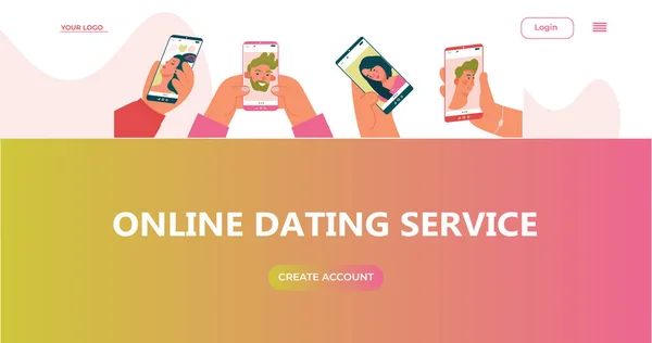 Online Dating Service Applicatie Template Concept Voor Landing Page Social — Stockvector