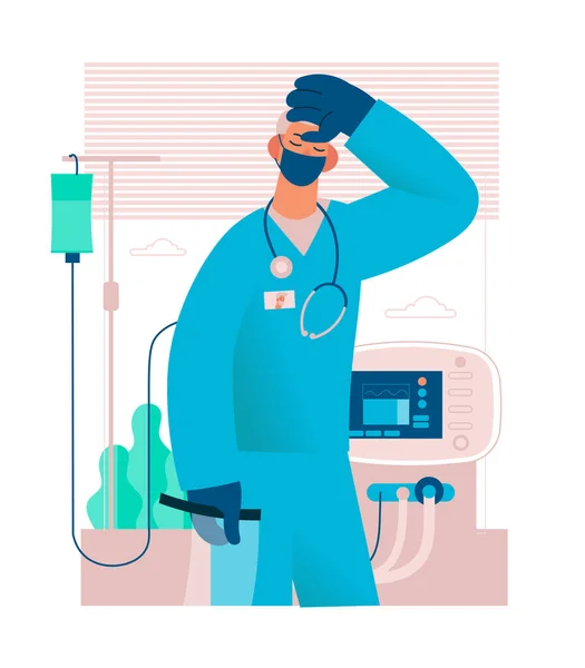 Κουρασμένος Γιατρός Νοσοκόμα Εξουθενωμένος Εργαζόμενος Υγείας Πανδημία Του Coronavirus Καραντίνα — Διανυσματικό Αρχείο