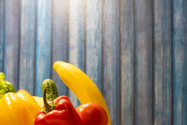 Concepto Cero Residuos Verduras Frutas Alimentos Orgánicos Sobre Fondo Madera — Foto de Stock