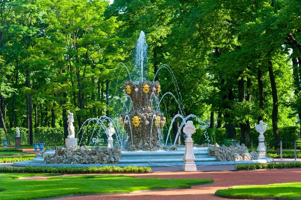 San Petersburgo Fuente Corona Jardín Verano —  Fotos de Stock