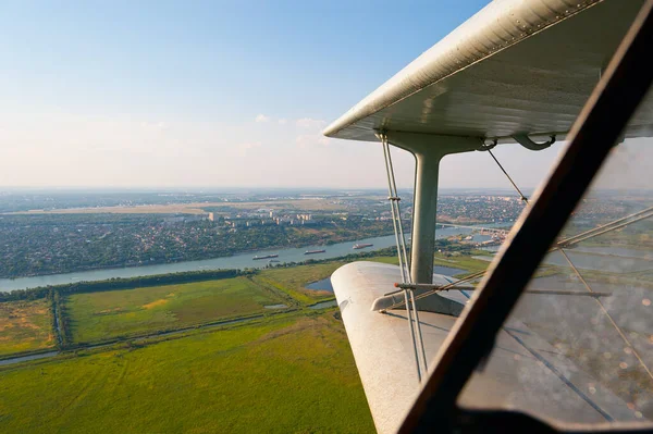Θέα Από Πιλοτήριο Του Αεροσκάφους Στον Ποταμό Don Και Rostov — Φωτογραφία Αρχείου