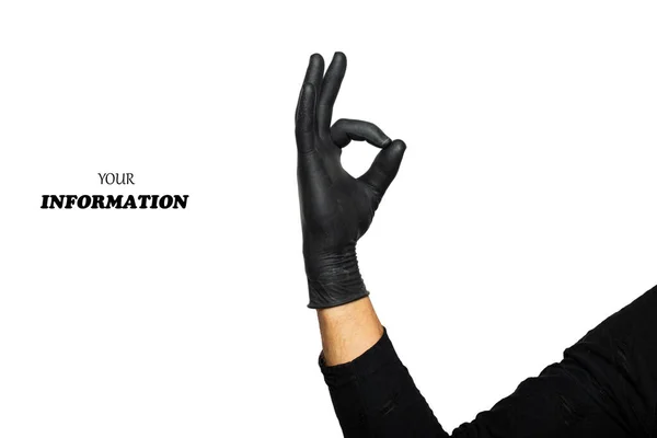 Ручной Знак Мужская Рука Черной Резиновой Перчатке Показывает Символ Штрафа — стоковое фото